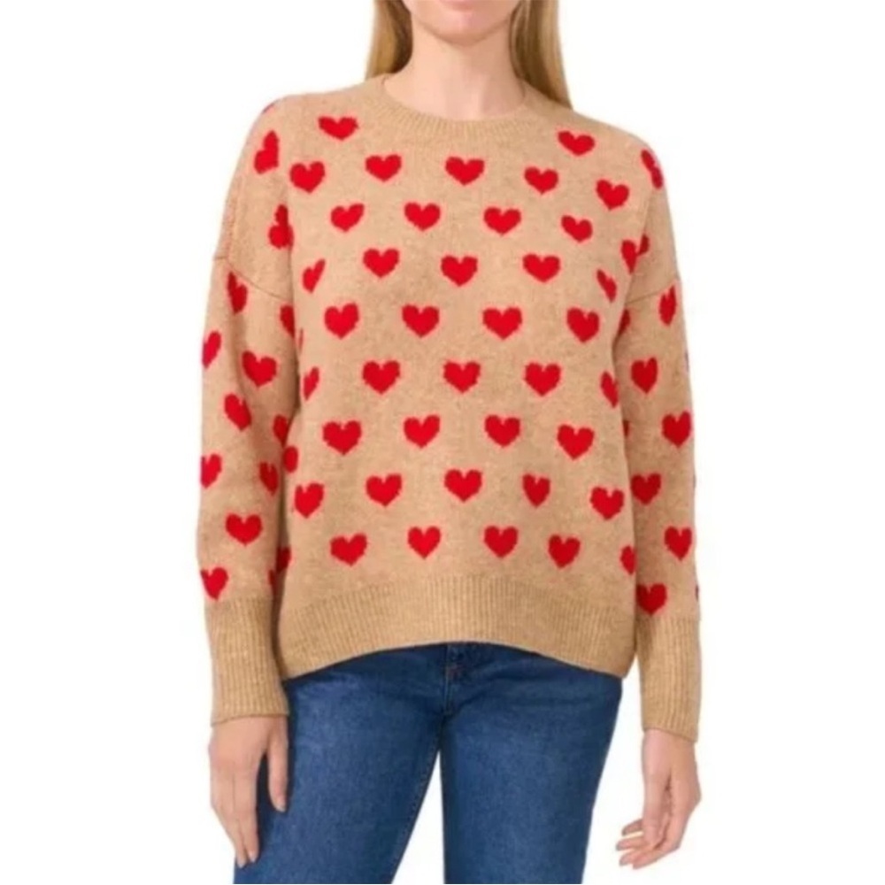 Vince Camuto Tan Sweater with Red Heart Design